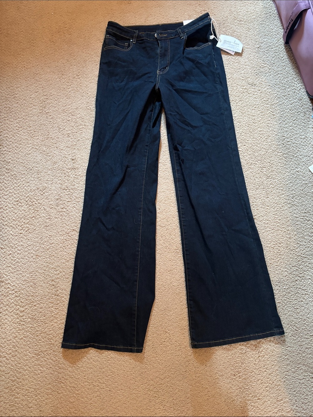 Grace & Lace Dark Blue Wide-Leg Jeans size 12 NWT Designer Denim Collection